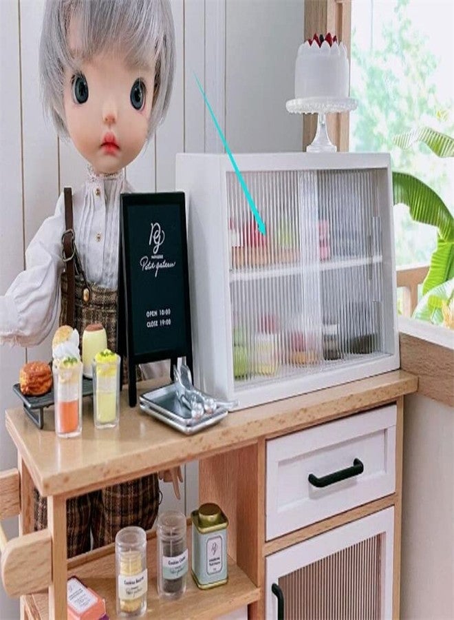 EatingBiting 1:6 mini House White Miniature Furniture Wood Cake Commercial Countertop Bakery Display Case Cabinet Storage Showcase with Acrylic Movable Window 3.9" for Figures Tea Set Cosmetics - Image 2